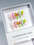 D429 - Medium Nude Blue Almond French tip Flower Bow