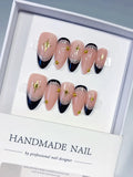 Nude Black Gold French tip Star Gold Stud press on nails