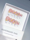 C457 - Medium Nude Pink Almond French Tip Multicolor Rhinestones - view 5
