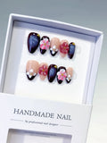 Nude Red Pink Floral Flower Gold Stud press on nails