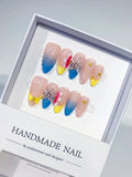Nude Blue Yellow Pink Abstract Flower Starfish Shell press on nails