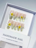 Nude Gold Yellow Metallic Flower Rhinestone press on nails