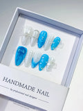 Blue White Abstract Bow Pearl Shell press on nails