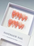 Nude White Ombre Butterfly Pearl press on nails