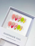 Pink Green Yellow White Red Abstract Flower Fruit press on nails