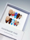 Nude Brown Black Blue Red Abstract Cherry Flower Animal Print press on nails