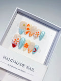 Nude Blue Orange White Red Abstract Flower Heart Shell press on nails