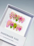 Nude Pink Green Yellow Abstract Flower Fruit press on nails