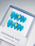 Blue Yellow Solid color Flower Starfish Shell press on nails