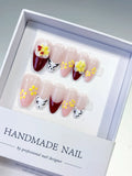 Nude Red White Yellow French tip Flower Animal Print press on nails