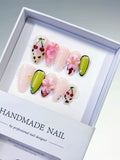Nude Pink Green Black Red Abstract Cherry Flower Animal Print press on nails