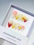 White Yellow Pink Red Abstract Flower Dot Pattern Star press on nails