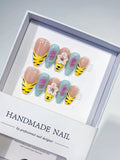 Nude Yellow Green Black Abstract Flower Animal Print press on nails