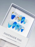 Blue White Silver Glitter Flower Star Shell press on nails
