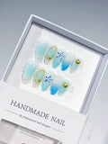 White Blue Gold Ombre Star Shell Metallic Charm press on nails