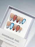 Nude Blue Black White Abstract Flower Animal Print press on nails