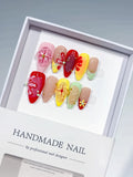 Red Yellow Pink Green Nude Abstract Flower Leaf 3D press on nails