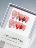 Pink Red White Black Abstract Flower Star Dot Pattern press on nails