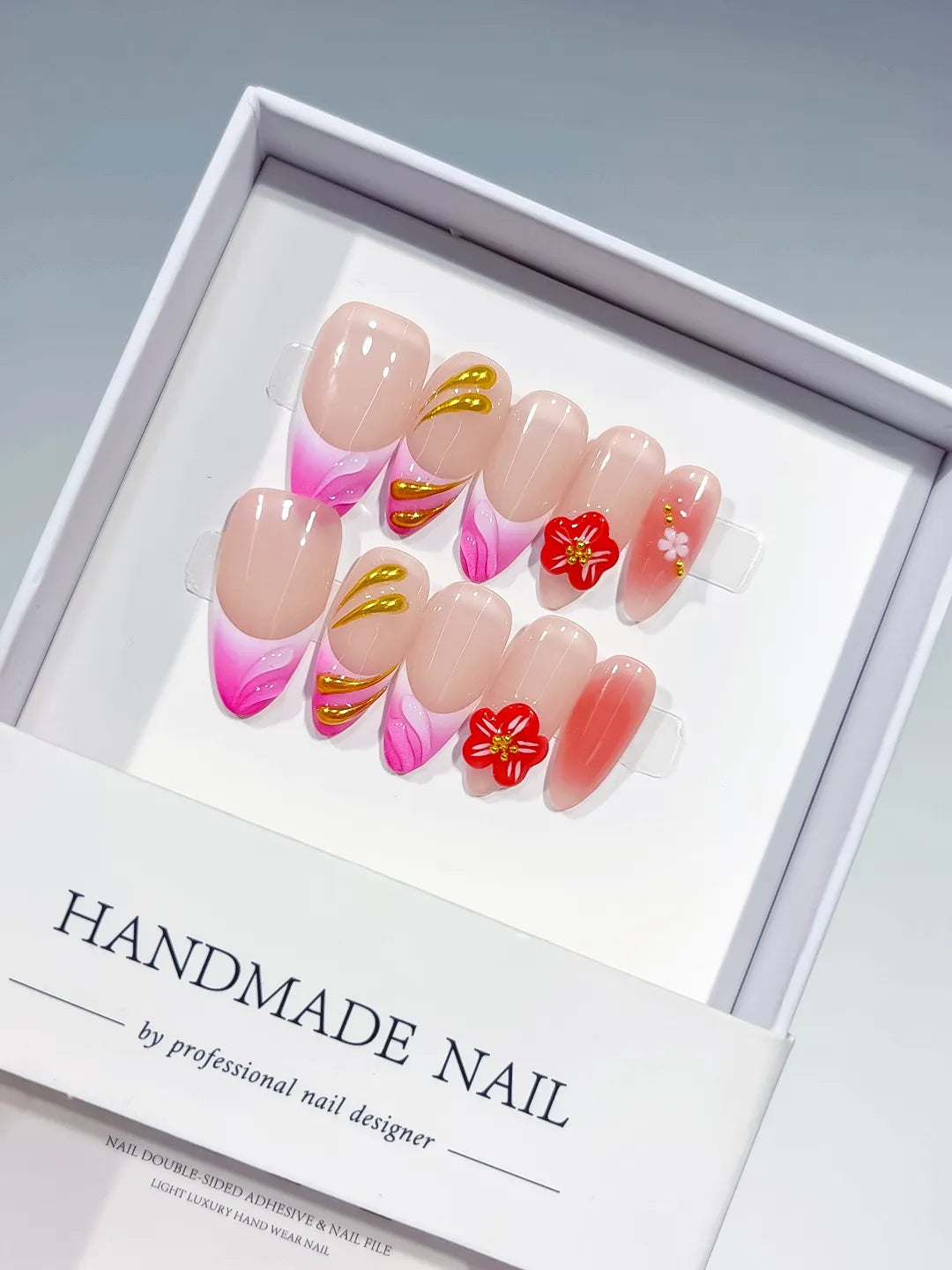 Gold Red Pink Nude press on nails