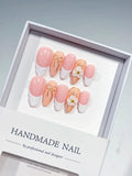 Pink White Nude French tip Flower Bow press on nails