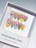 Nude Yellow Blue Purple Silver Abstract Flower Leaf Metallic Charm press on nails