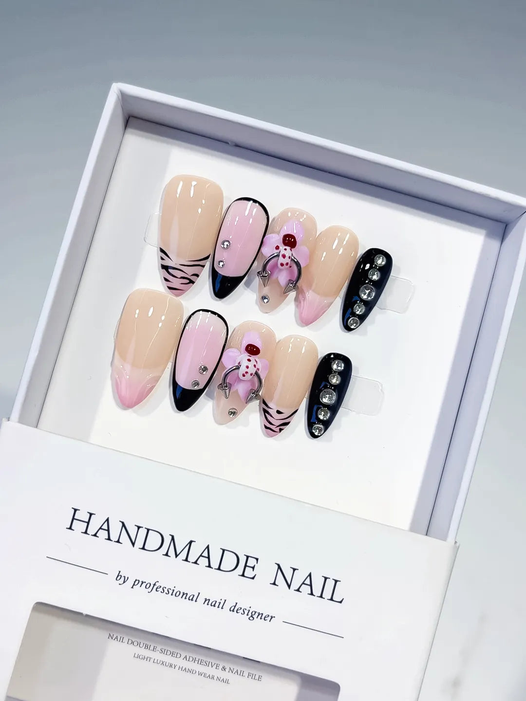 White Green Pink Ombre Flower Dot Pattern press on nails