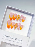 Nude Orange Pink French tip Flower Fruit press on nails