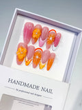 Pink Orange Ombre Flower Fruit press on nails