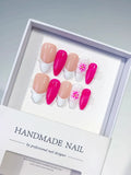 Nude Pink White French tip Flower press on nails