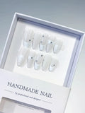White Solid color Rhinestone Shell press on nails
