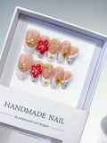 Nude White Red Gold French tip Flower Star Shell press on nails
