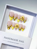 Nude Yellow Black Gold French tip Flower Animal Print Metallic Charm press on nails