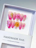 Pink Yellow Ombre Flower Dot Pattern press on nails