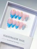 Pink Blue Silver Ombre Star Shell press on nails