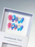 Pink Blue White Purple Abstract Heart Flower Rhinestone press on nails