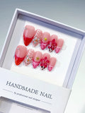 Pink Red White Gold Black Abstract Flower Star Animal Print press on nails