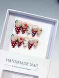 Nude Red White Green Abstract Flower Strawberry Dot Pattern press on nails