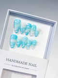 Blue White Metallic Star press on nails