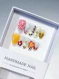 Pink Yellow White Red Black Abstract Flower Bee Fruit press on nails