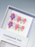 Pink White Purple Green Abstract Flower Butterfly Star press on nails
