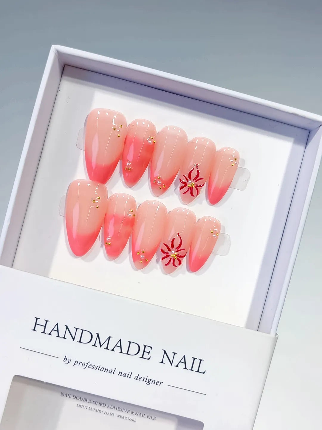 Pink Ombre Flower Stud press on nails
