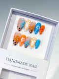 Nude Orange Blue White Black Abstract Flower Fruit Animal Print press on nails