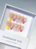 Nude Yellow Pink White Abstract Flower Dot Pattern Stud press on nails