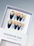 Nude Black White Yellow French tip Flower Heart press on nails