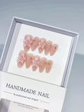 Nude Pink Silver Solid color Flower Pearl Rhinestone press on nails