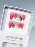 Pink White Brown Gold French tip Flower Animal Print Stud press on nails