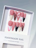 Pink White Black Abstract Flower Animal Print Dot Pattern press on nails