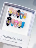 Nude Black Blue Pink Yellow Abstract Flower Mushroom Dot Pattern press on nails