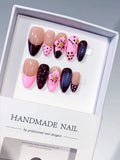 Nude Pink Red Abstract Flower Dot Pattern Cat Eye press on nails