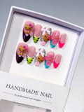 Pink Black Green Blue Silver Abstract Flower Character Rhinestone press on nails